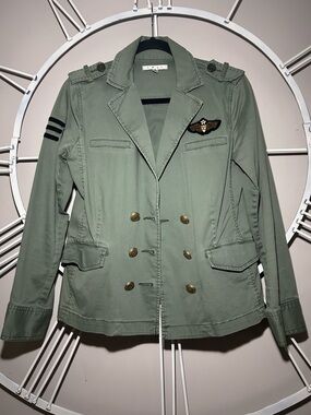 Cabi Sergeant Military-Style Double-Breasted Utility Jacket - Olive Green